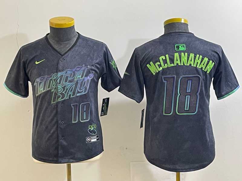 Women%27s Tampa Bay Rays #18 Shane McClanahan Number Charcoal 2024 City Connect Limited Stitched Jersey
